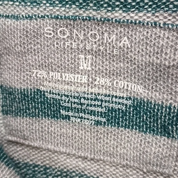 C1-50 Cowl Neck Gray & Forest Green Striped Long Sleeve Swing Sweatshirt (Med) - Picture 2 of 5